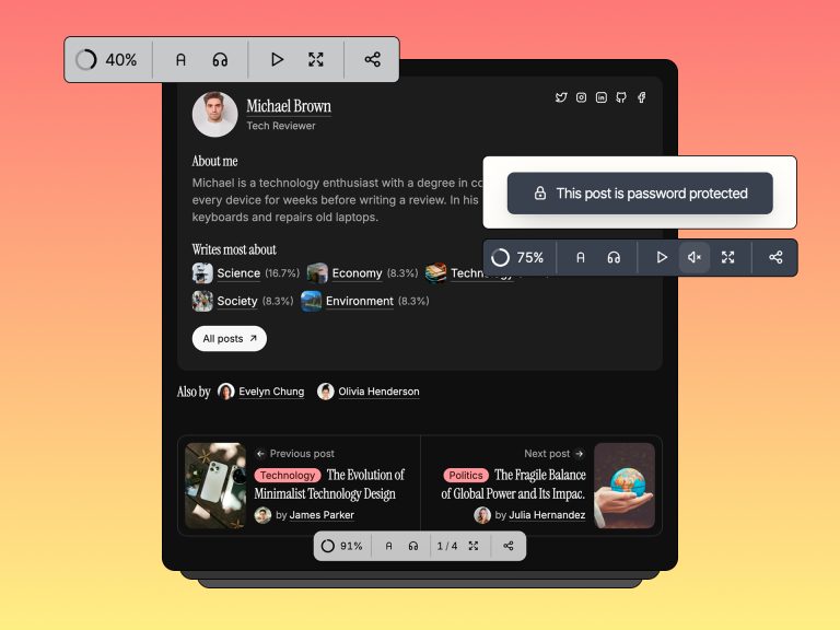 Verba reading progress bar on a post