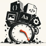 A clock surrounded by code and design icons