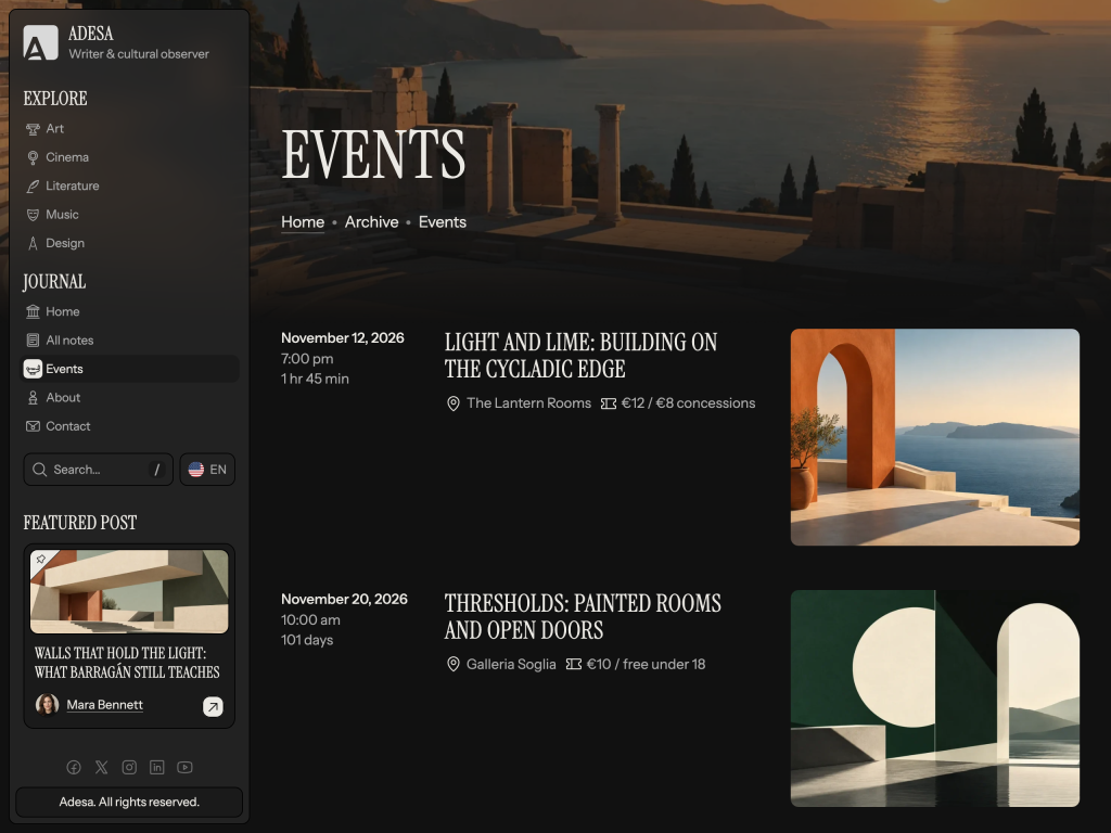 Adesa theme events listing for cultural events